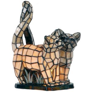 Tiffany Tischlampe Katze 27x18x35 cm braun