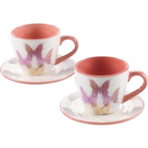 Mascagni 20CA1019 2 Kaffetassen Set rosa Schmetterlinge...