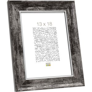 Holzrahmen S46E Silberkante 20x20 cm schwarz Antireflexglas