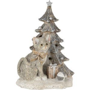 Clayre & Eef Dekoration Katze am Weihnachtsbaum grau...