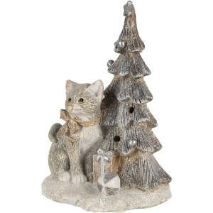 Clayre & Eef Dekoration Katze am Weihnachtsbaum grau...