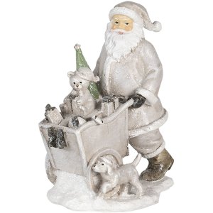 Dekoration Weihnachtsmann mit Wagen silber 12x8x15 cm...