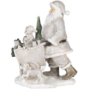 Dekoration Weihnachtsmann mit Wagen silber 12x8x15 cm...