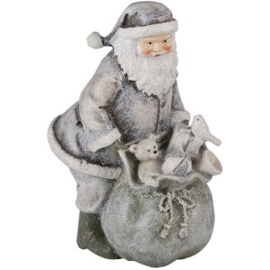 Dekoration Weihnachtsmann mit Rentier silber 10x7x13 cm...