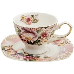 Clayre & Eef 6CE1274 Kaffeetasse mit Unterteller Rosa...