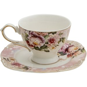 Clayre & Eef 6CE1274 Kaffeetasse mit Unterteller Rosa...