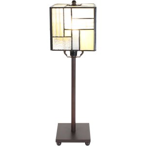 Clayre & Eef 5LL-6190 Tiffany Tischlampe Grau, Weis...