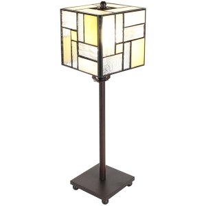 Clayre & Eef 5LL-6190 Lampă de masă Tiffany gri, alb 13x13x28 cm E14-max 1x25W