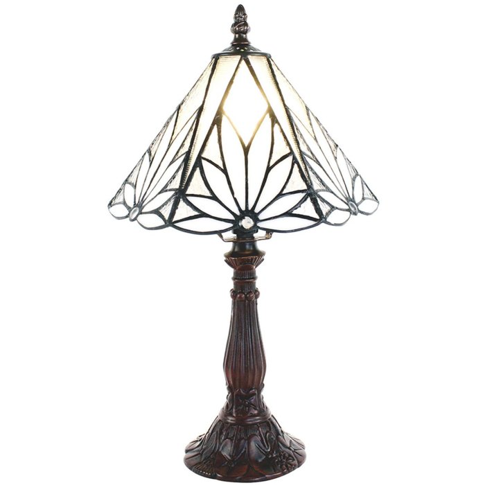 Clayre & Eef 5LL-6191 Lampă de masă Tiffany alb, maro Ø 20x34 cm E14-max 1x25W