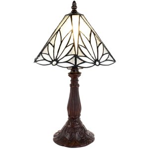 Clayre & Eef 5LL-6191 Lampă de masă Tiffany alb, maro Ø 20x34 cm E14-max 1x25W