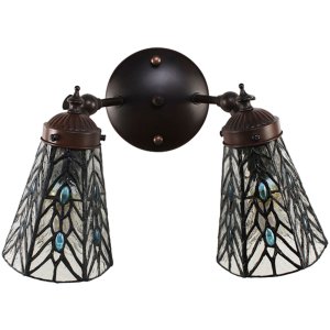 Clayre & Eef 5LL-6215 Lampă de perete Tiffany gri, albastru 30x23x23 cm E14-max 2x25W