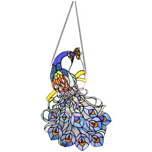 Clayre & Eef 5LL-6238 Tiffany Fensterbild Pfau Blau...