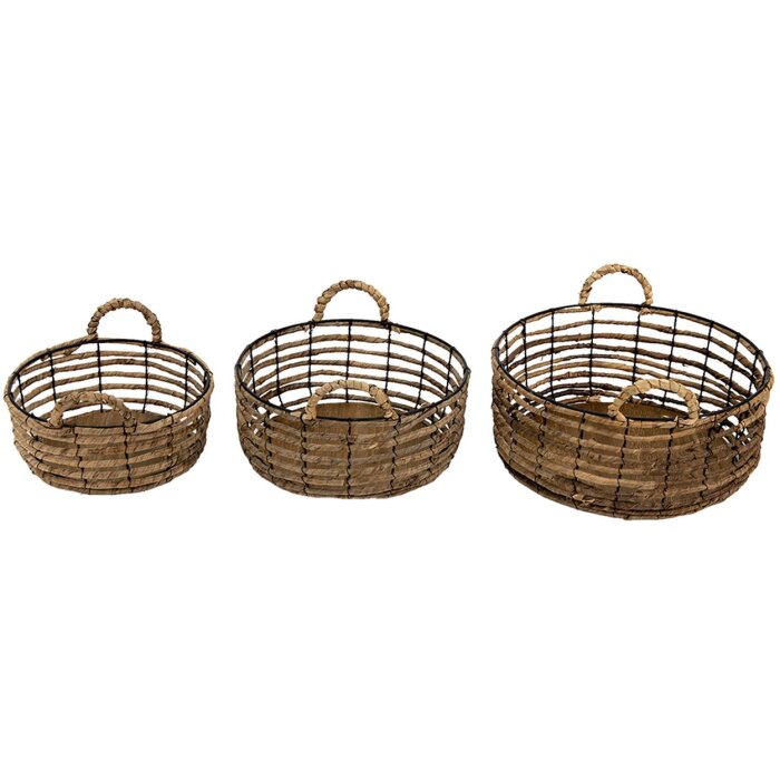 Clayre & Eef 6RO0543 Set de 3 coșuri de depozitare maro Ø 39x15 cm