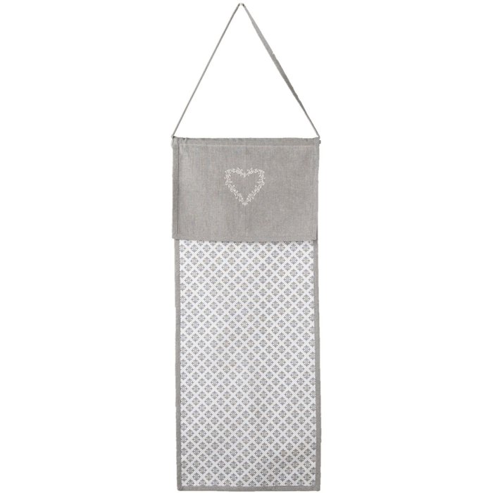 Clayre & Eef LYH50 Pungă de pâine 28x68 cm Gri Alb Bumbac Hearts Checks Rectangle