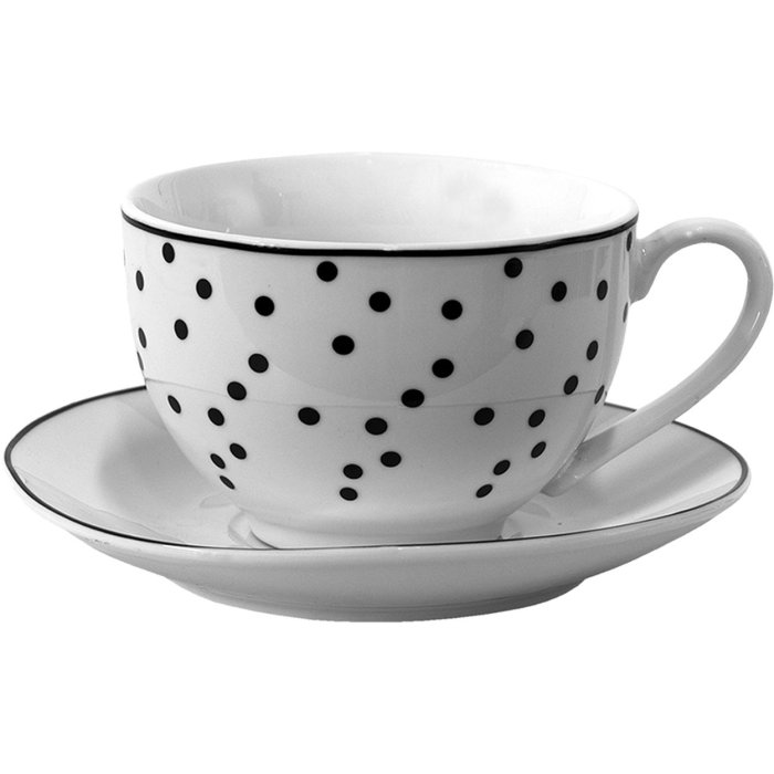 Clayre & Eef Ceașcă de cafea cu farfurioară alb, negru 12x9x6 - Ø 14x2 cm 238 ml