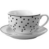 Clayre & Eef Ceașcă de cafea cu farfurioară alb, negru 12x9x6 - Ø 14x2 cm 238 ml