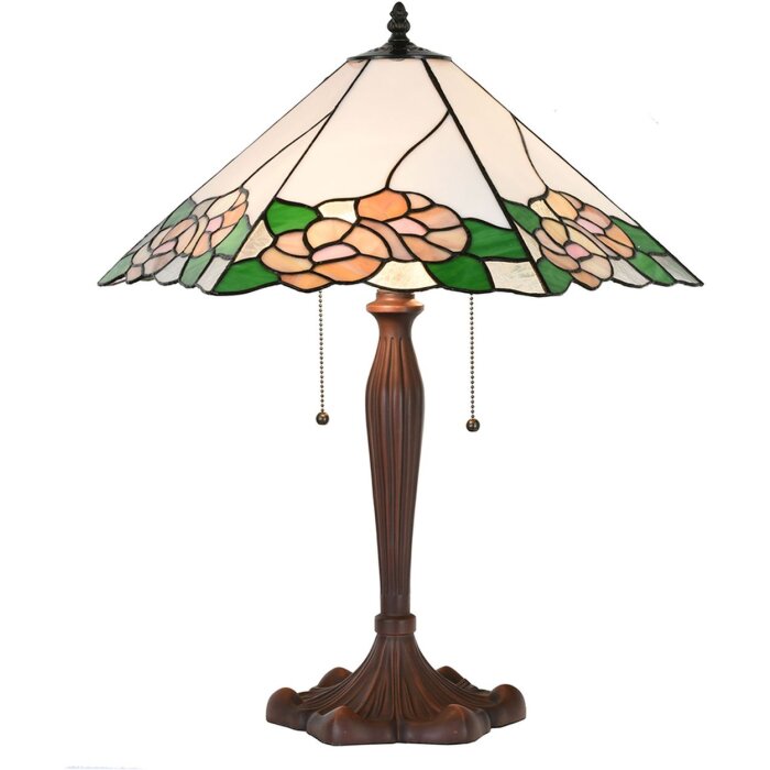 Clayre & Eef 5LL-1213 Lampă de masă Tiffany 44x61x64 cm E27-max 2x60W Alb - Verde