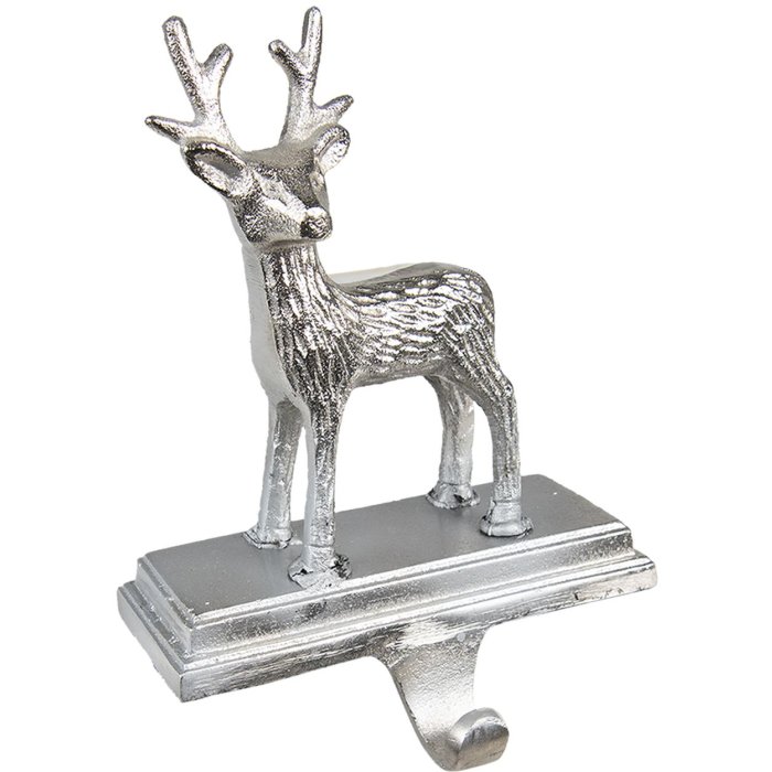 Clayre & Eef 6AL0071 Cârlig argintiu pentru ciorapi de Crăciun 15x9x21 cm Reindeer