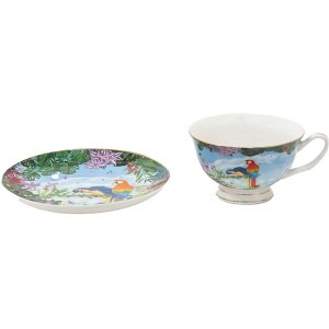 Clayre & Eef 6CE1475 Ceașcă de cafea cu farfurioară 12x10x6 cm - Ø 15x2 cm - 200 ml