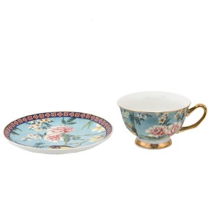 Clayre & Eef 6CE1476 Ceașcă de cafea cu farfurioară 12x10x6 cm - Ø 15x2 cm - 200 ml