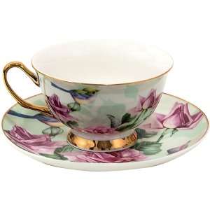 Clayre & Eef 6CE1479 Ceașcă de cafea cu farfurioară 12x10x6 cm - Ø 15x2 cm - 200 ml