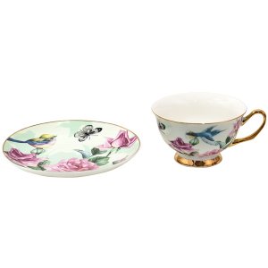 Clayre & Eef 6CE1479 Ceașcă de cafea cu farfurioară 12x10x6 cm - Ø 15x2 cm - 200 ml