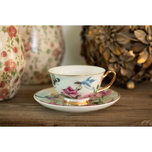 Clayre & Eef 6CE1479 Ceașcă de cafea cu farfurioară 12x10x6 cm - Ø 15x2 cm - 200 ml