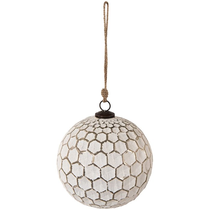 Clayre & Eef 6GL3871 Pom de Crăciun Bauble sticlă alb argintiu Ø 20x20 cm