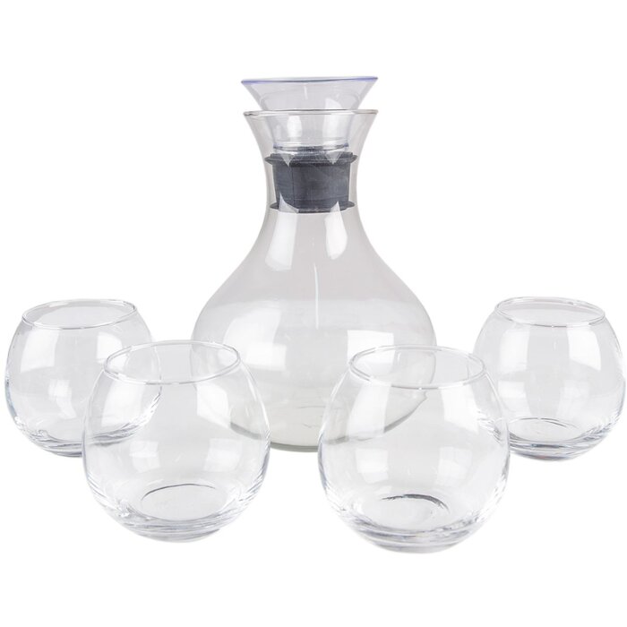 Clayre & Eef 6GL4186 Set carafe Ø 15x22 cm - Ø 9x9 cm (4x) 1740 ml - 375 ml