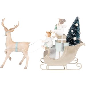 Clayre & Eef 6PR3779 Decorațiune Sleigh cu ren LED...