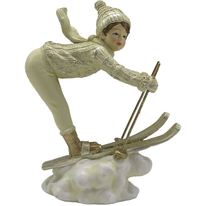 Clayre & Eef 6PR4800 Figurină decorativă Copil pe schiuri 14x6x19 cm Bej auriu