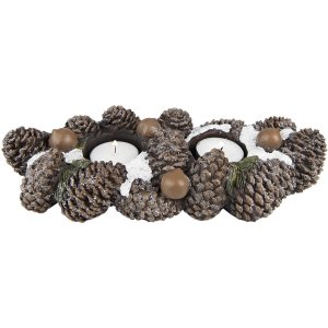 Clayre & Eef 6PR4819 Suport pentru lumânări de ceai Pine Cone 27x11x6 cm Brown Candle Holder