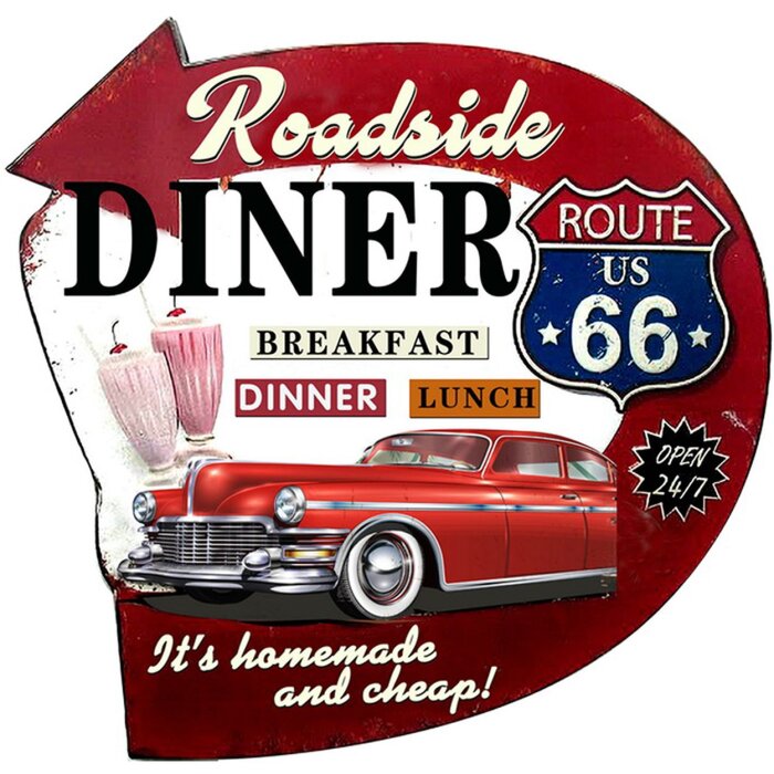 Clayre & Eef 6Y5018 Text Sign 56x1x54 cm Red Roadside Diner