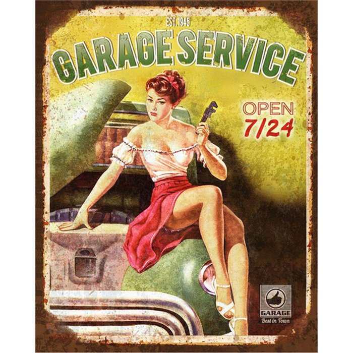 Clayre & Eef 6Y5162 Semn cu text 20x1x25 cm Verde Garage Service