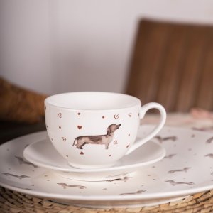 Clayre & Eef DHLKS Ceașcă de cafea cu farfurie motiv teckel porțelan 200 ml