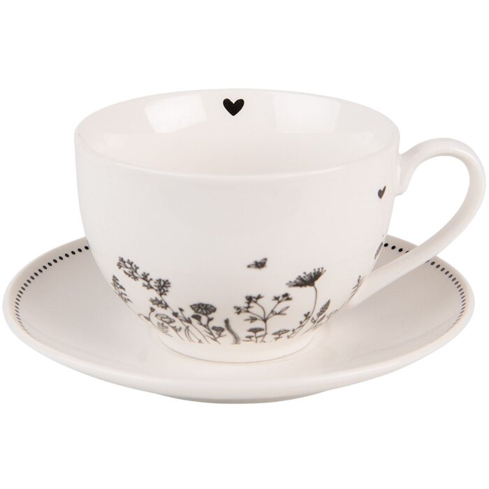 Clayre & Eef FAFKS ceașcă de cafea cu farfurie din porțelan 200 ml decor floral