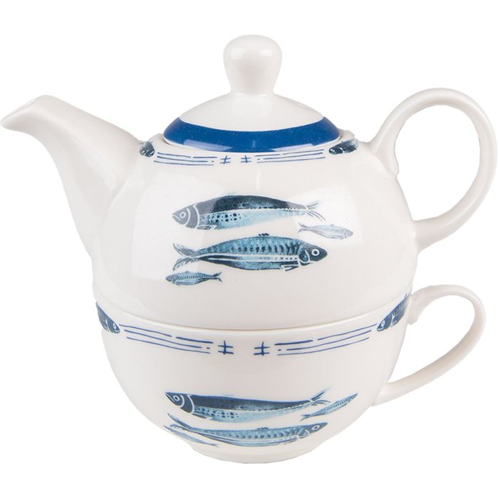 Clayre & Eef FIBTEFO Tea for One 400 ml Porțelan alb albastru Set de ceai Pisces