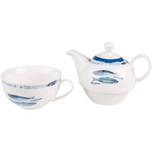 Clayre & Eef FIBTEFO Tea for One 400 ml Porțelan alb albastru Set de ceai Pisces