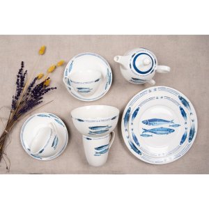 Clayre & Eef FIBTEFO Tea for One 400 ml Porțelan alb albastru Set de ceai Pisces