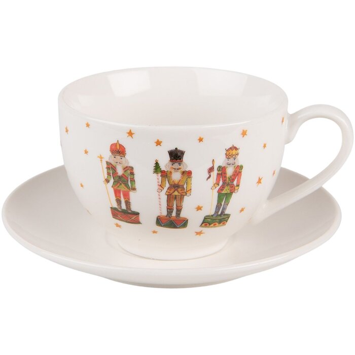 Clayre & Eef HLCKS Ceașcă de cafea cu farfurioară 12x9x6 cm - Ø 14x2 cm - 200 ml