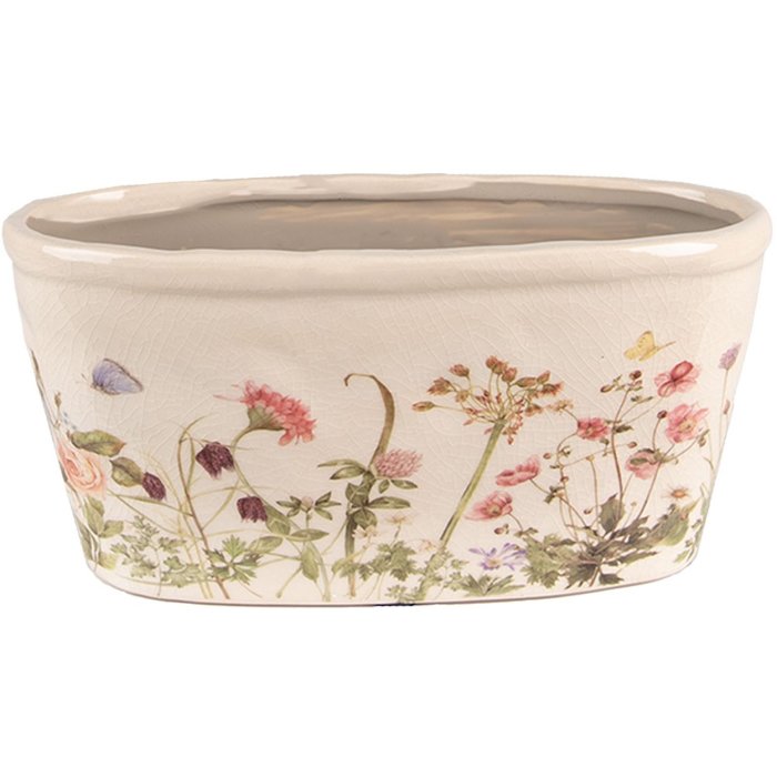 Clayre & Eef 6CE1557L Decorațiune Ghiveci de flori 27x13x14 cm Roz - Bej Oval