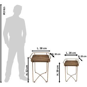 Clayre & Eef 6Y4975 Măsuță (set de 2) 38x38x53 - 28x28x39 cm Culoare aurie