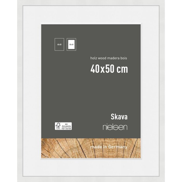 Nielsen cadru din lemn Skava alb 40x50 cm cu passe-partout 30x40 cm