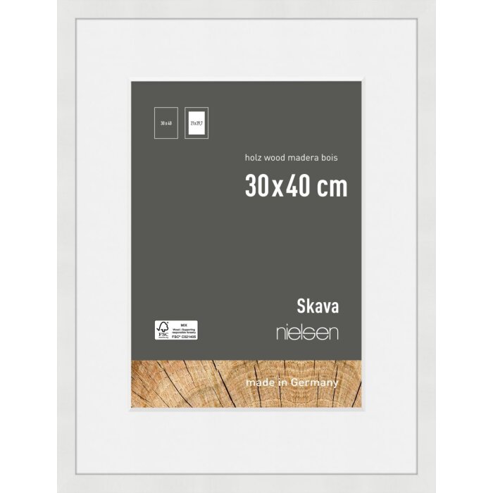 Nielsen cadru din lemn Skava alb 30x40 cm cu passe-partout 21x29.7 cm