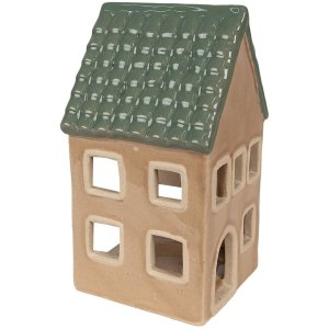 Clayre & Eef 6CE1600 Suport pentru lumânări Christmas Cottage Brown, Green 8x8x15 cm