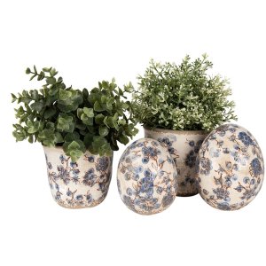 Clayre & Eef 6CE1619M Ghiveci de flori Ceramică bej albastru Ø 14x14 cm