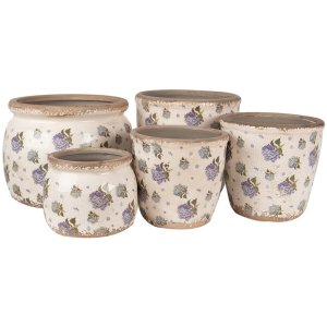 Clayre & Eef 6CE1639L Ghiveci de flori bej albastru Ø 20x15 cm Ceramică stil țară