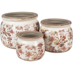 Clayre & Eef 6CE1650S Ghiveci de flori pentru interior bej roz Ø 12x10 cm