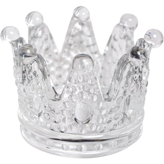 Clayre & Eef 6GL4430 Suport lumânare din sticlă Crown Transparent Ø 7x5 cm