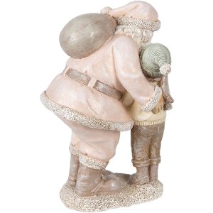 Clayre & Eef 6PR3932 Decorațiune de Crăciun Statuie Moș Crăciun Roz 13x11x18 cm